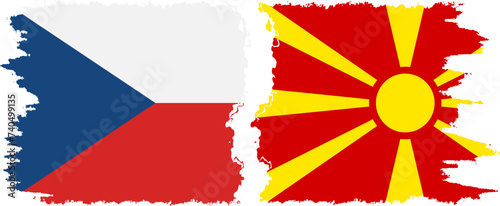 Northern Macedonia and Czech grunge flags connection vector