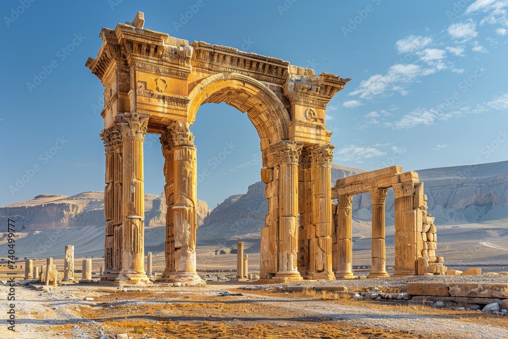 The monumental arch in the eastern section of the colonnade, Palmyra, Homs Governorate, Syria