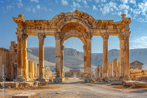 The monumental arch in the eastern section of the colonnade, Palmyra, Homs Governorate, Syria photo