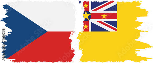 Niue and Czech grunge flags connection vector
