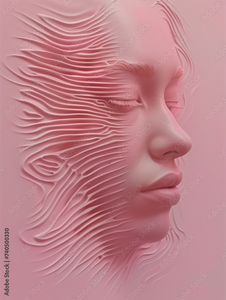 A beautifully crafted pastel pink abstract with a textured 3d wave pattern that evokes a sense of flow