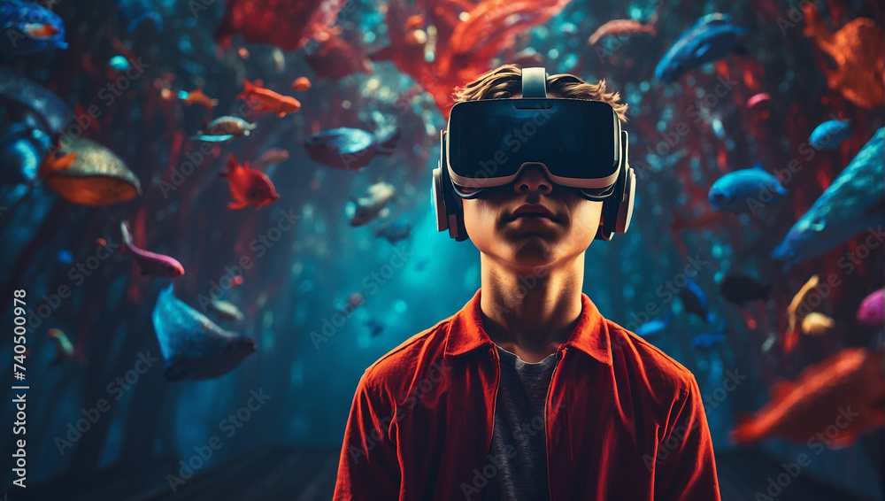 a boy using Vr headset a boy using Vr headset
