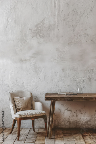 Minimalistic interior deco composition with a table and a chair © JuanM