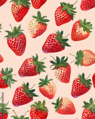 A repeating pattern of hand-painted strawberries on a cream background, perfect for fabric prints