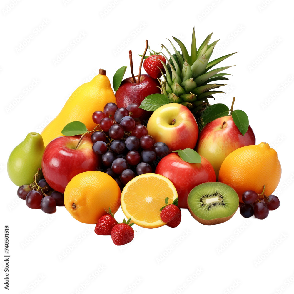 Mix fruits isolated on transparent background