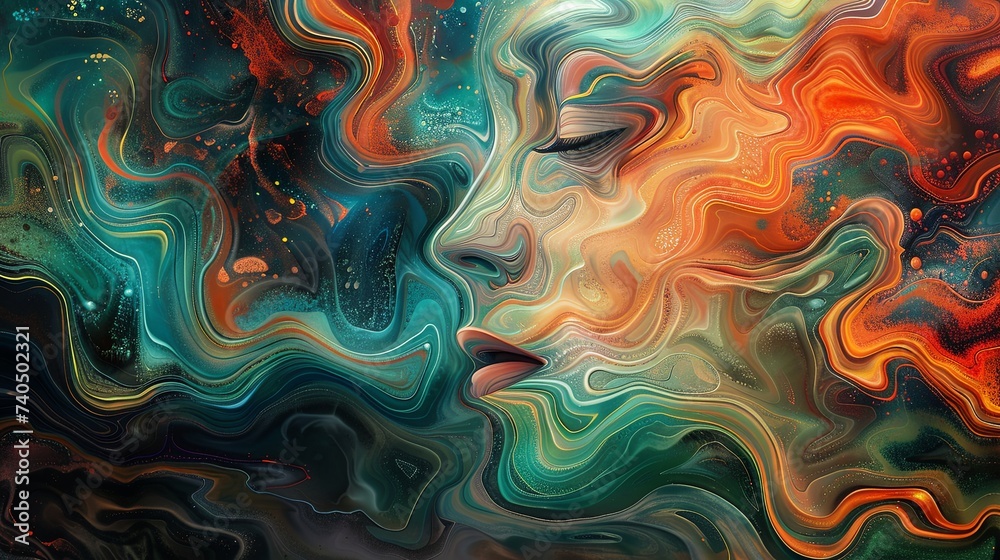 Digital artwork of a human face blended into a cosmic tapestry of vibrant swirls, representing a fusion of space and consciousness.