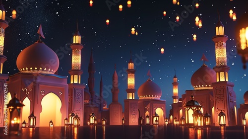 Ramadan with Lantern and Mosque in Background