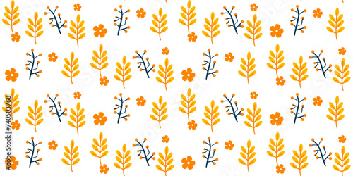 Autumn seamless pattern with different leaves and plants Nature Plant leaf Vector seamless. leaf pattern Seamless pattern hand-drawn with tropical leaves. floral seamless pattern © narrn