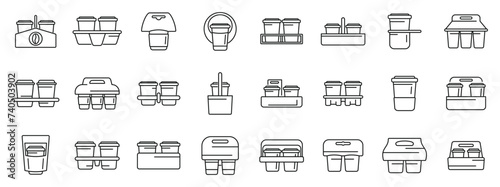 Cup holder icons set outline vector. Food paper box. Drink carrier away