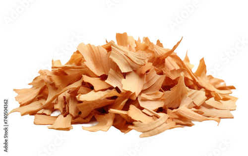A pile of wood shavings showing the texture and color of the shavings. Isolated on a Transparent Background PNG. photo