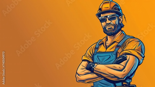 Construction worker posing on yellow background