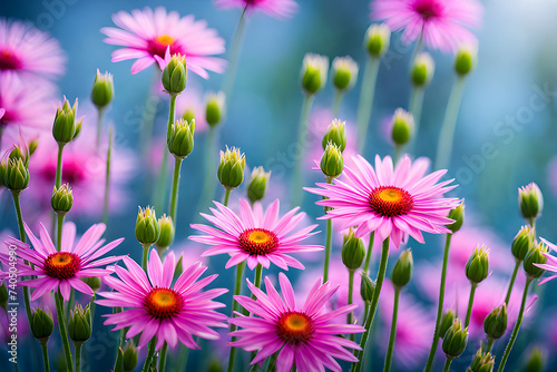 Purple pink common daisy Flowers and Buds Background Design