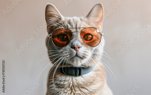 Burmese cat with sunglasses on a professional background