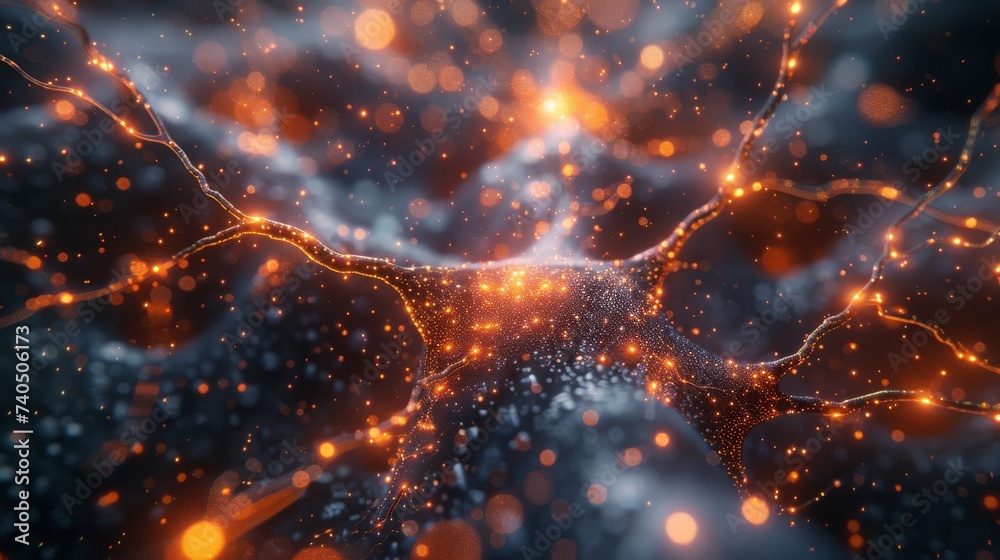 Neurotransmitter molecules transmitting signals across a network of interconnected stars a cosmic brain - obrazy, fototapety, plakaty 
