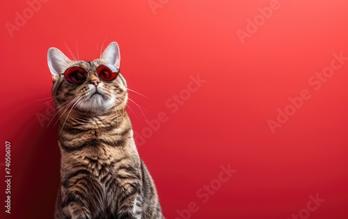 Exotic Shorthair cat with sunglasses on a professional background