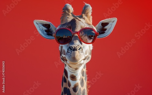 Giraffe with sunglasses on a professional background