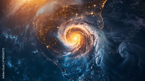 Hurricane Florence over Atlantics Satellite view Super typhoon over the ocean The eye of the hurricane The atmospheric cycloneView from outer space Some elements of this image : Generative AI