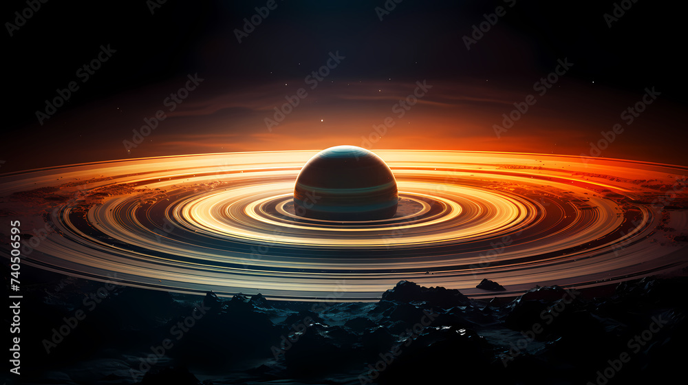 Image of Saturn with many bright colors, concept of planetary rings