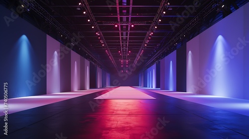 Empty hall exhibition for stage Design,mockup,Product display and Corporate identity.Platform elements in hall.Blank floor system for Graphic Resources.Scene event led night light stag : Generative AI photo