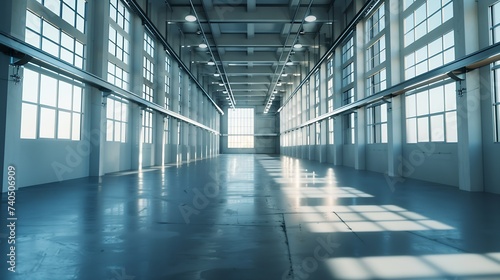 Industrial building interior with frames : Generative AI © Generative AI