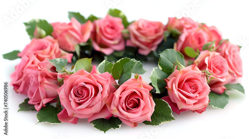 Pink rose wreath isolated on white background. copy space. generative ai