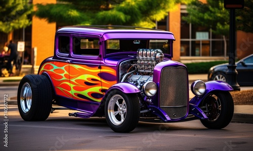 Purple Car With Flames Painted on It © uhdenis