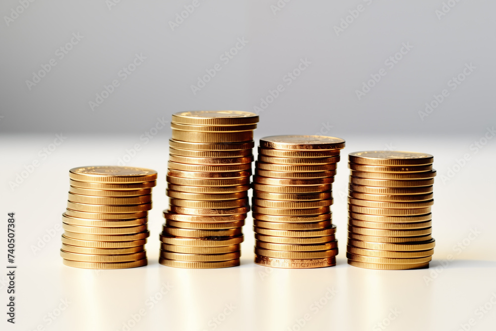 Stacked coins on white background. Investment concept Stacked coins on white background. Investment concept