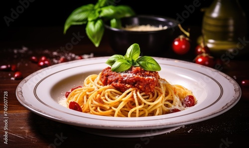 Spaghetti and Sauce on a White Plate