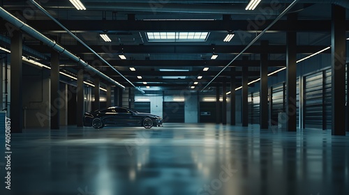 Warehouse empty dark car showroom 3D rendering   Generative AI