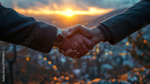 Businessmen making handshake with partner, greeting, dealing, merger and acquisition, business joint venture concept, for business, finance and investment background, teamwork and successful business