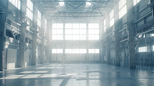 The interior of a big industrial building or factory with steel constructions   Generative AI