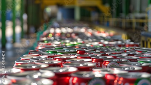 Line of baled aluminum cans at an undisclosed recycling facility,The cans will be shipped to an aluminum foundry : Generative AI photo
