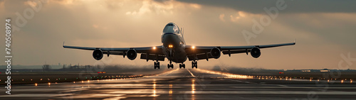 plane taking off from airport runways for traveling and transport business