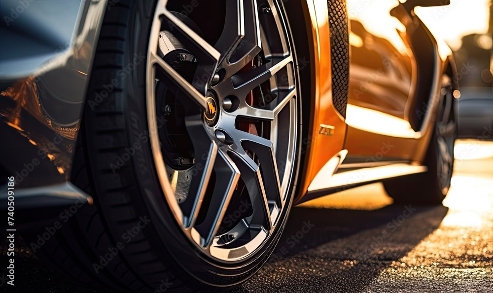 Close-Up of Tire on Sports Car - obrazy, fototapety, plakaty 