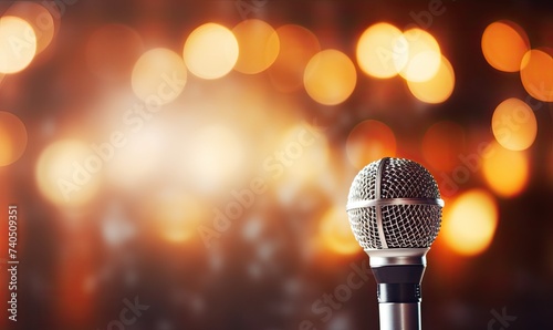 Microphone on Stage With Background Lights