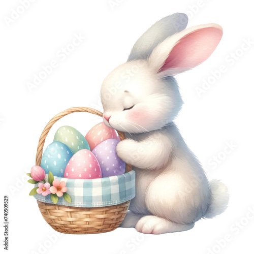 Bunny and easter eggs clipart watercolor illustration pastel color nursery art  