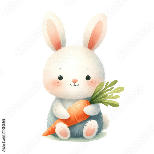 Bunny and easter eggs clipart watercolor illustration pastel color nursery art  