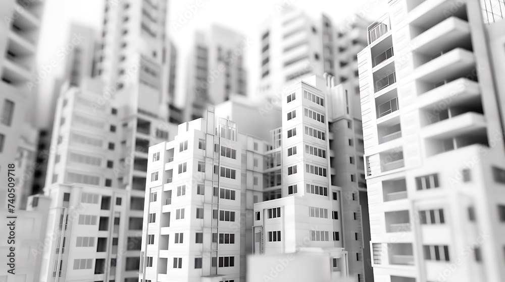 The Modern construction building design. Industrial construction houses,buildings.Black and white architecture of the facade of high-rise buildings. 3D render. : Generative AI