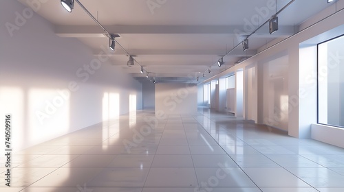 3D render of empty exhibition space. backdrop for exhibitions and events. Tile floor. Marketing mock up. : Generative AI