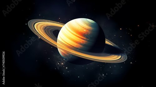 Realistic surreal Saturn in space  concept of planetary rings