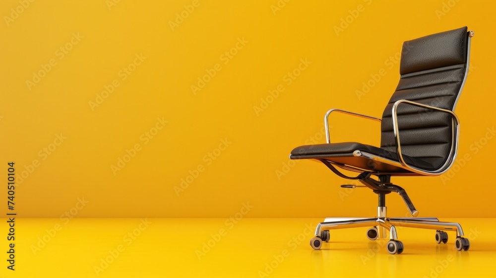 Modern office chair on yellow background, space for text or ads - obrazy, fototapety, plakaty 