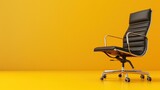 Modern office chair on yellow background, space for text or ads