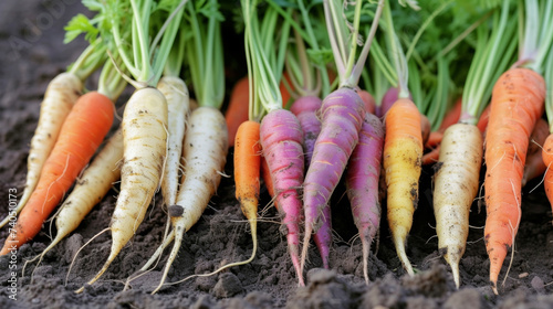 Wallpaper Mural Vibrant rainbowcolored carrots freshly pulled from the ground in the early days of spring with their long slender roots still clinging to the soil. Torontodigital.ca
