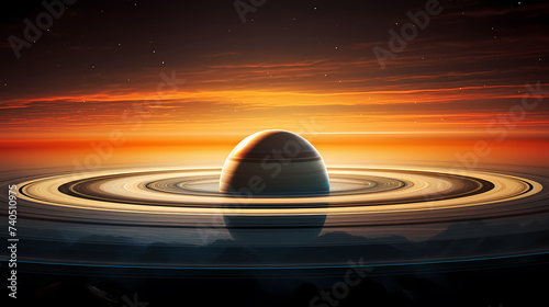 Realistic surreal Saturn in space, concept of planetary rings