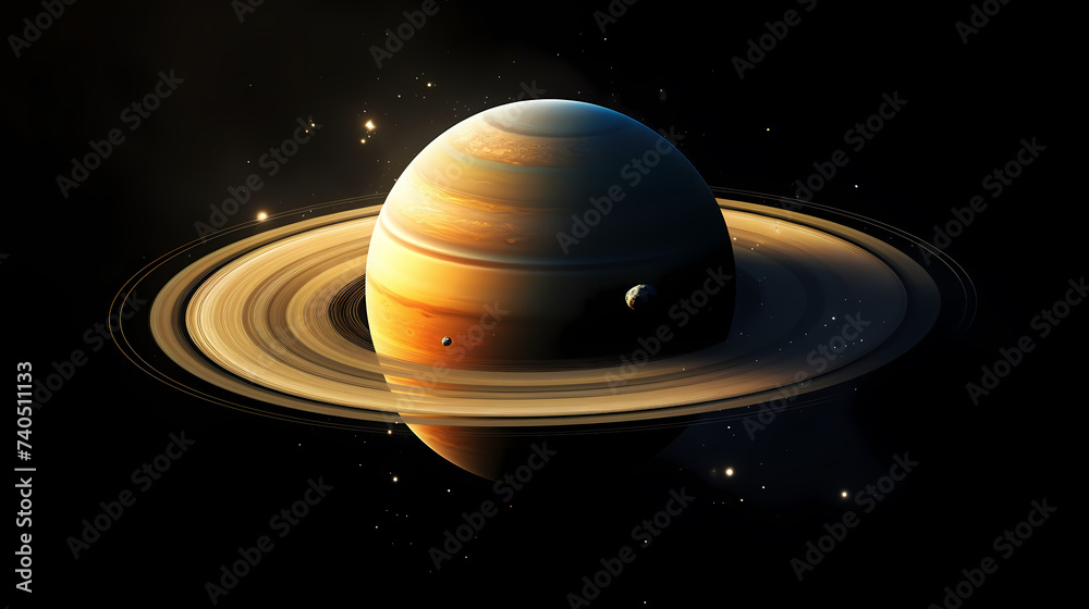 Realistic surreal Saturn in space, concept of planetary rings Realistic surreal Saturn in space, concept of planetary rings