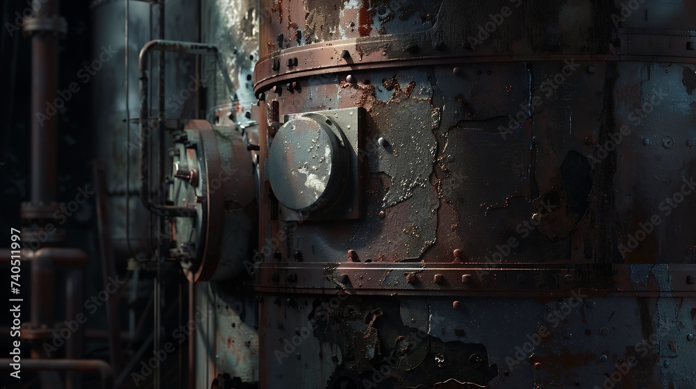 Old rusty abandoned metallurgical plant. Ruined blast furnace : Generative AI