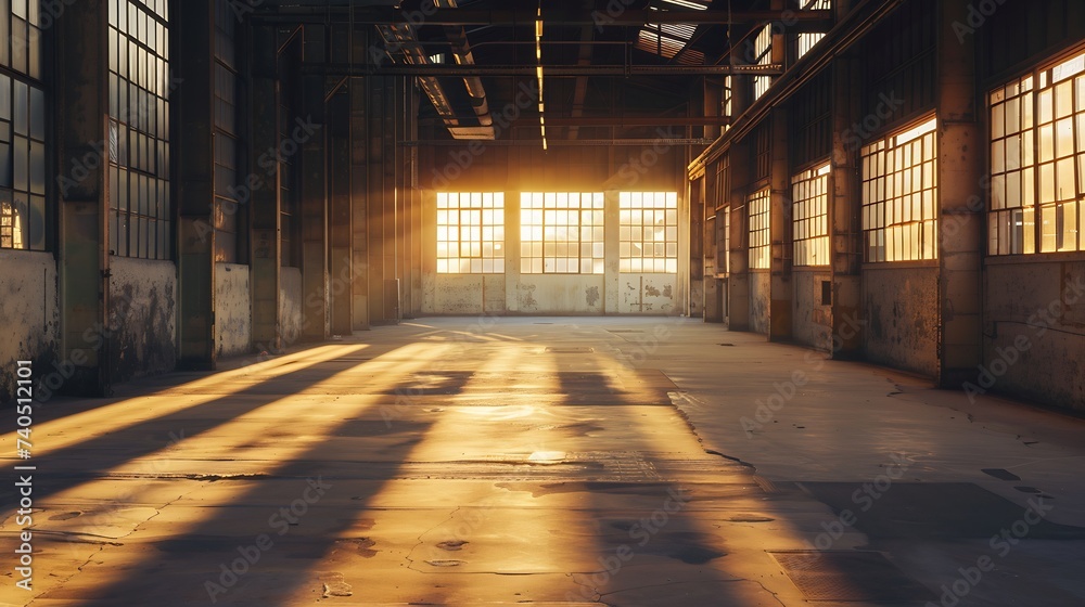 Industrial interior with br light from the windows : Generative AI