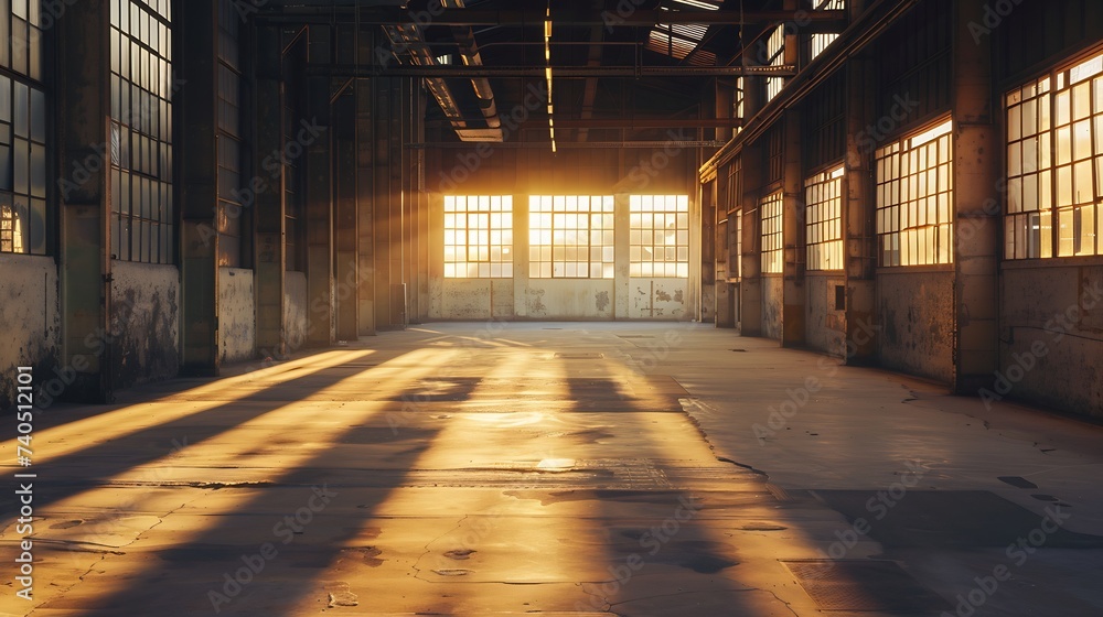 Industrial interior with br light from the windows : Generative AI Industrial interior with br light from the windows : Generative AI