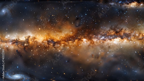 A view from space to a galaxy and stars Universe filled with stars nebula and galaxy Panoramic shot wide format Elements of this image  : Generative AI