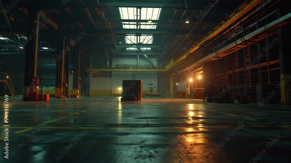 An Interior of a large illuminated empty industrial space : Generative AI